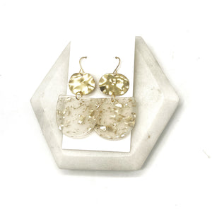 Gold Flake Deco Metal Acrylic Earrings