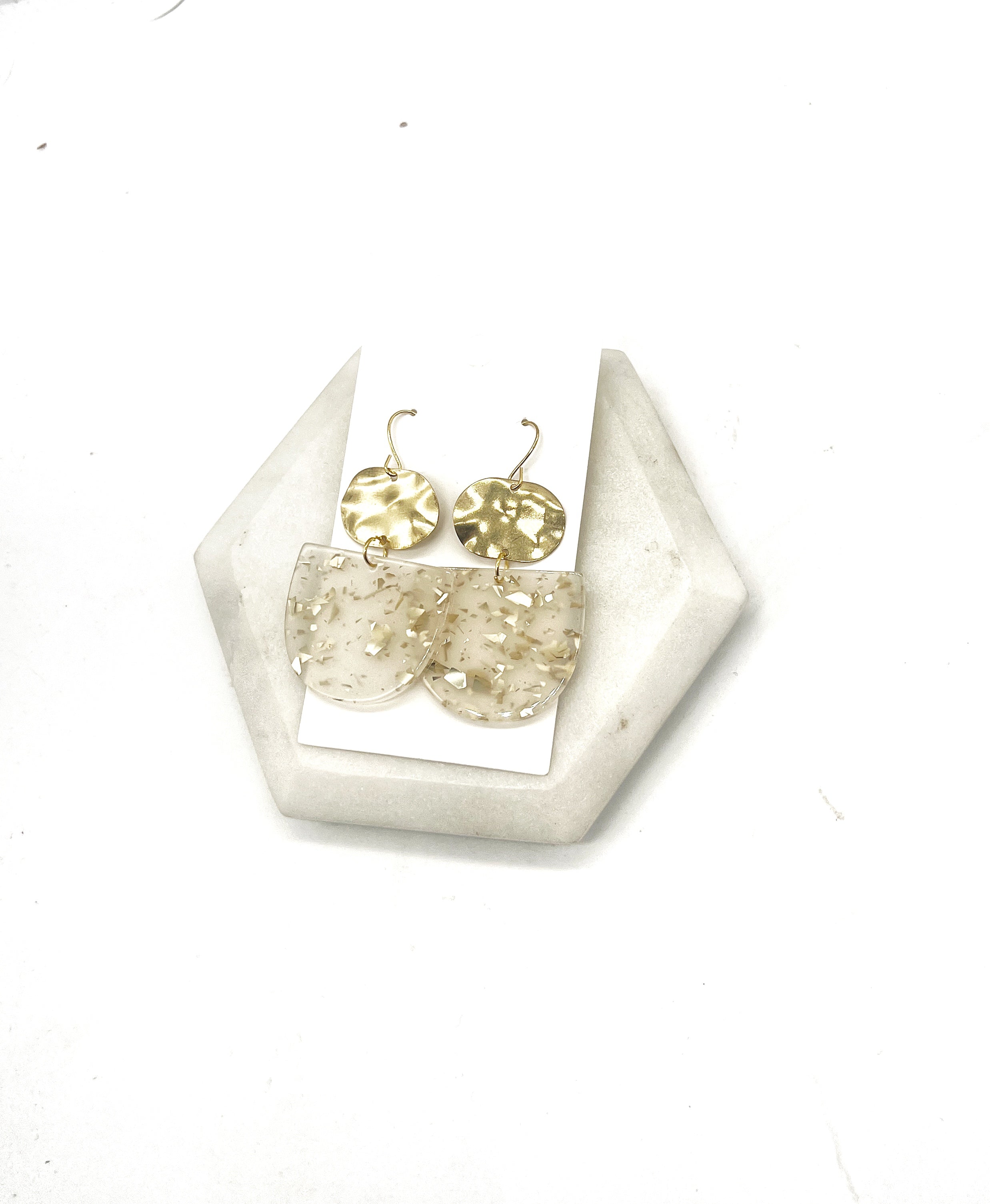 Gold Flake Deco Metal Acrylic Earrings
