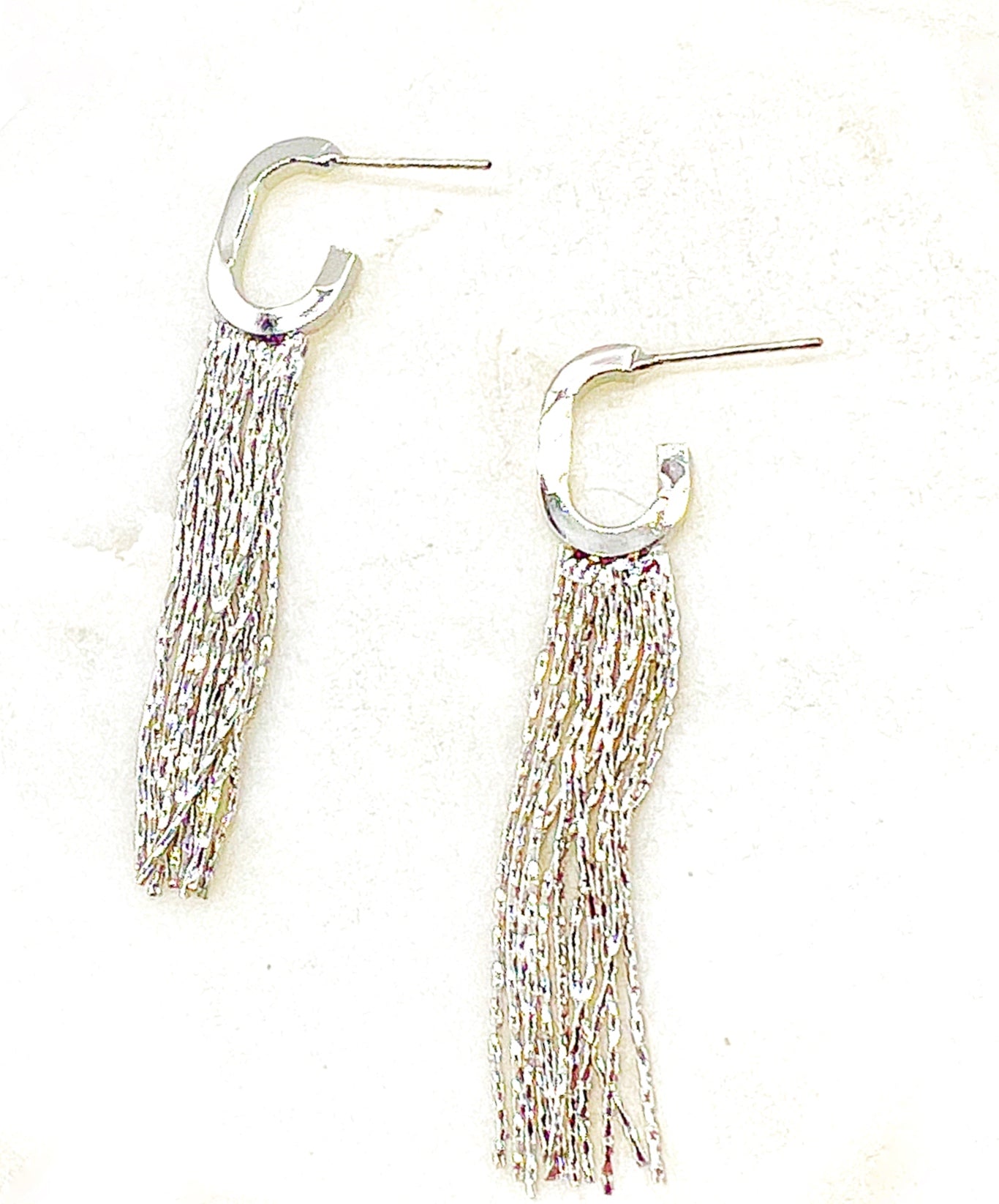 Silver Fringe Metal Huggie Hoop Earrings