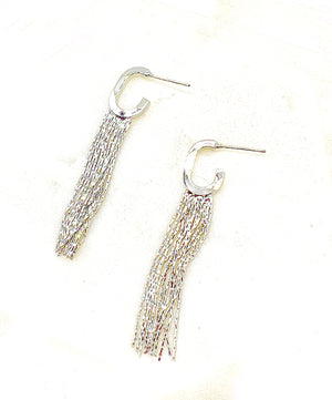 Silver Fringe Metal Huggie Hoop Earrings