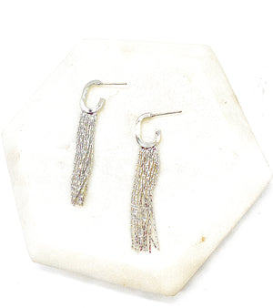 Silver Fringe Metal Huggie Hoop Earrings