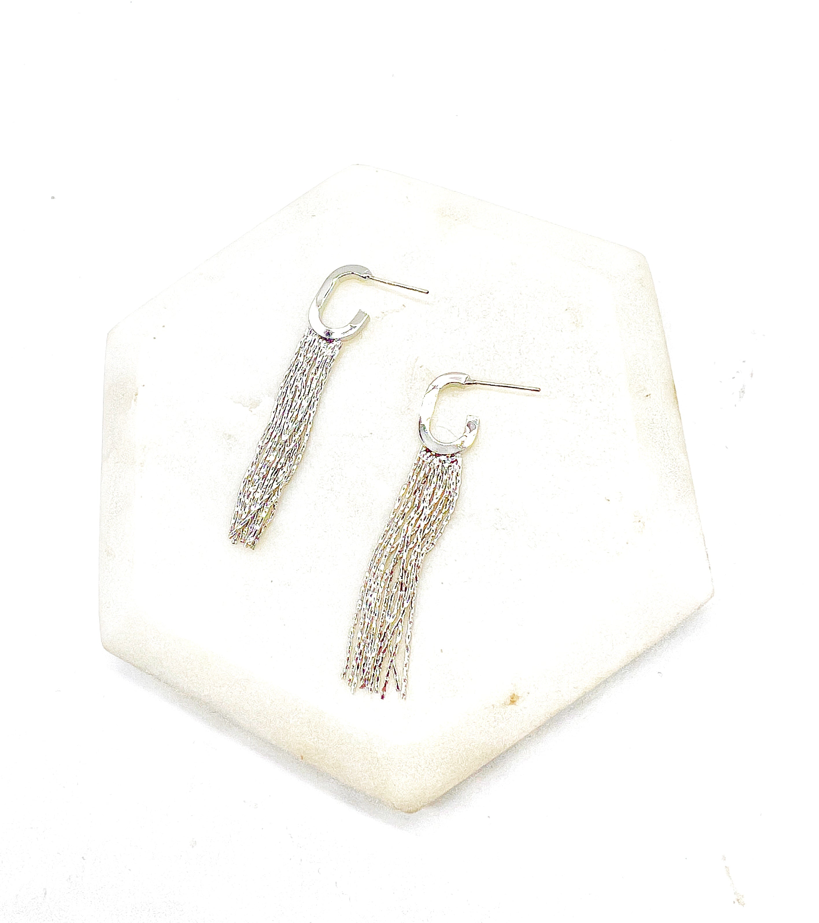 Silver Fringe Metal Huggie Hoop Earrings