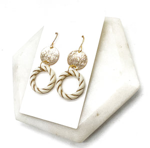 White Gold Twist Double Disc Earrings