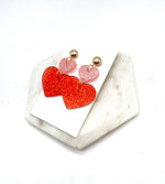 Pink Red Double Heart Glitter Acrylic Earrings