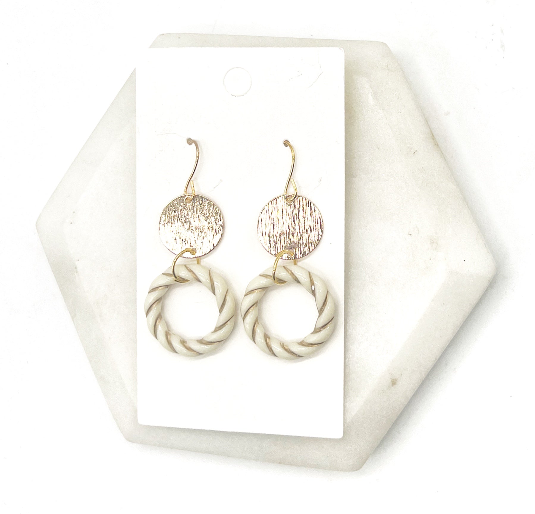 White Gold Twist Double Disc Earrings