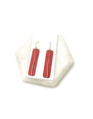 Red Bling Leather Bar Earrings