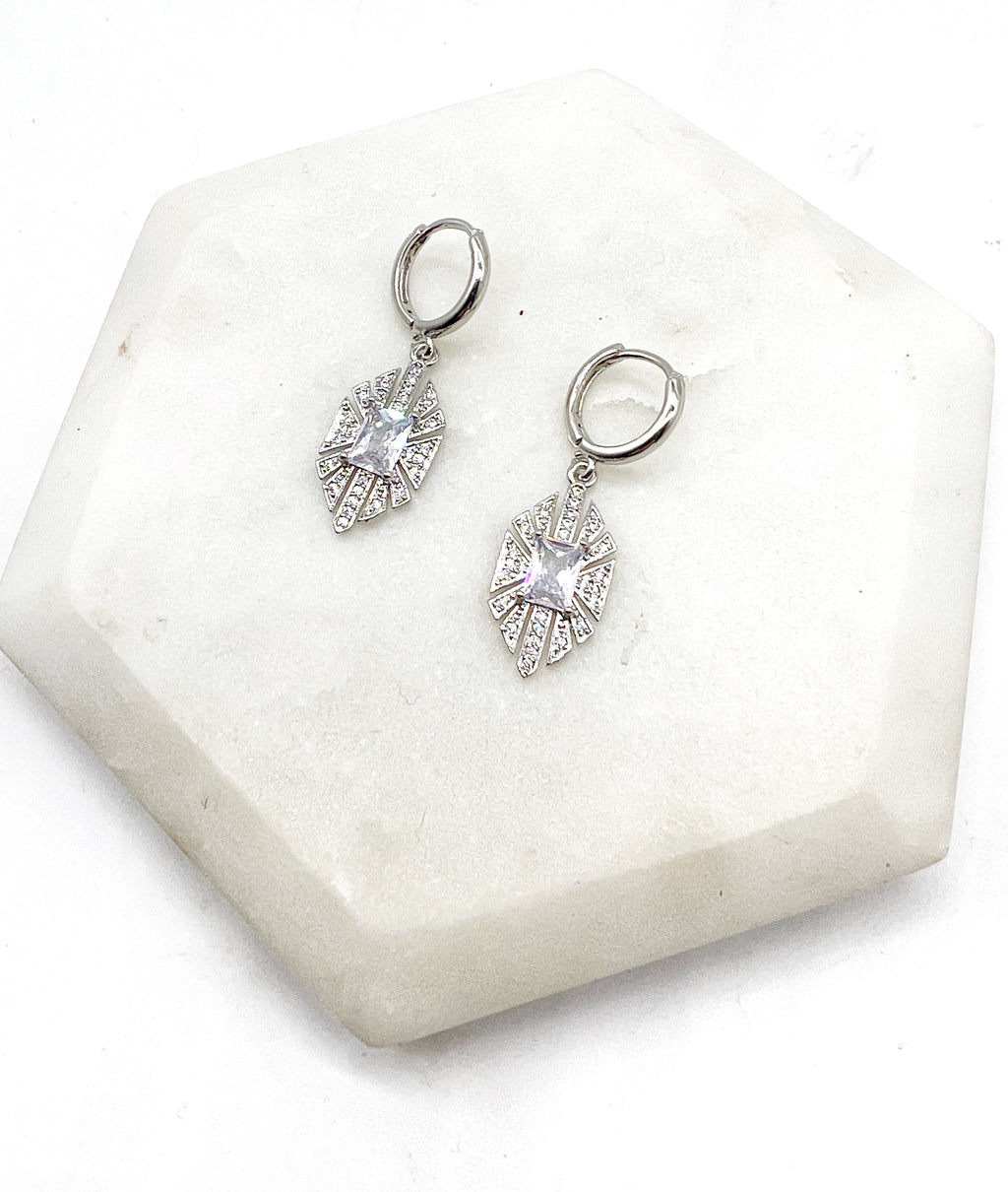 Silver Deco Huggie Earrings