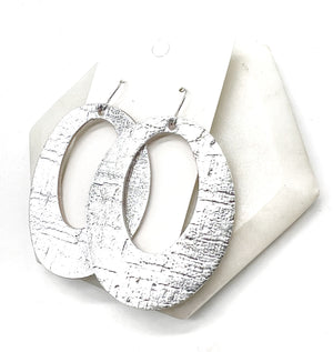 Silver Cork Chrome Cutout Cork Leather Earrings