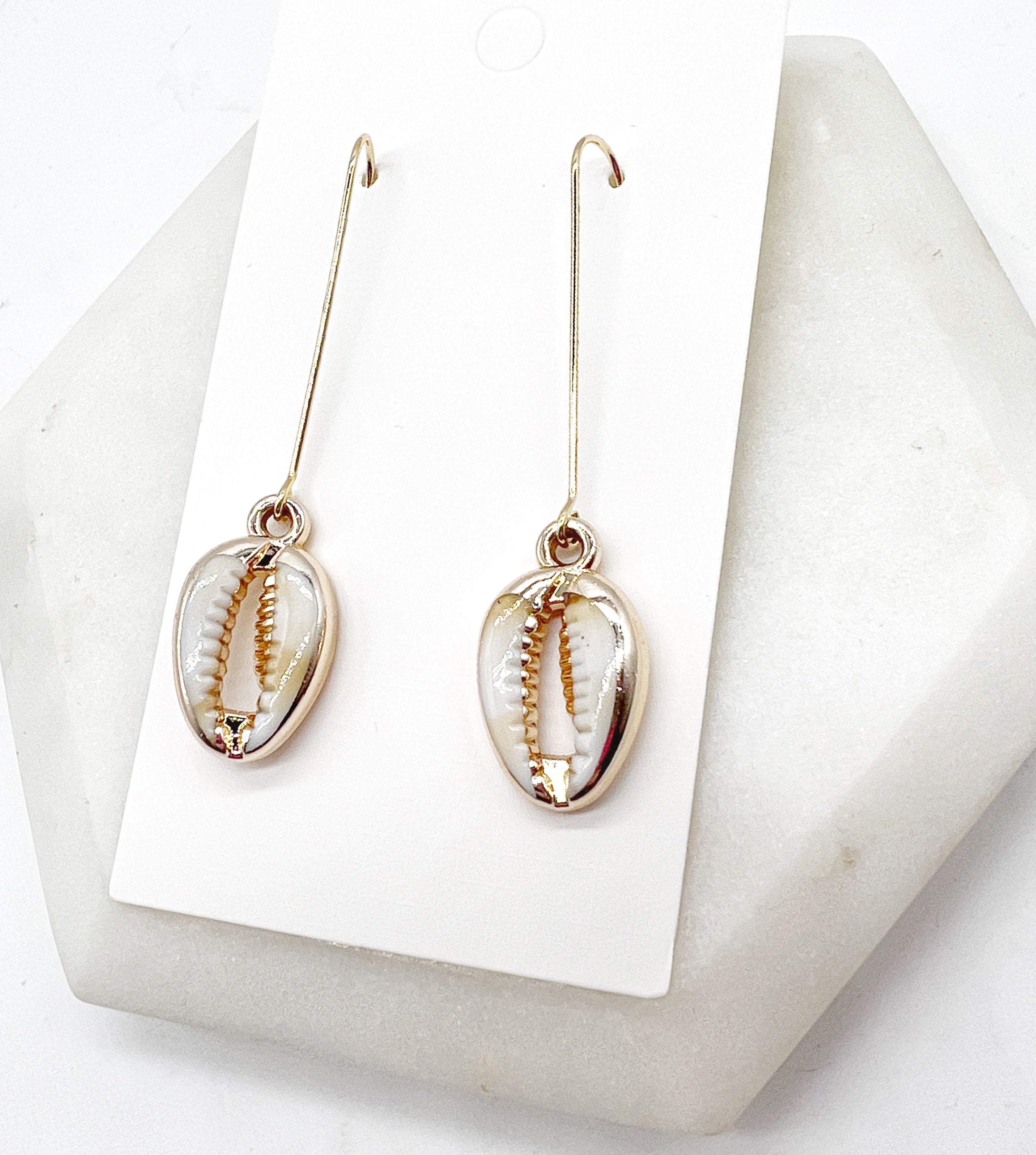 Cowrie Shell Long Drop Earrings