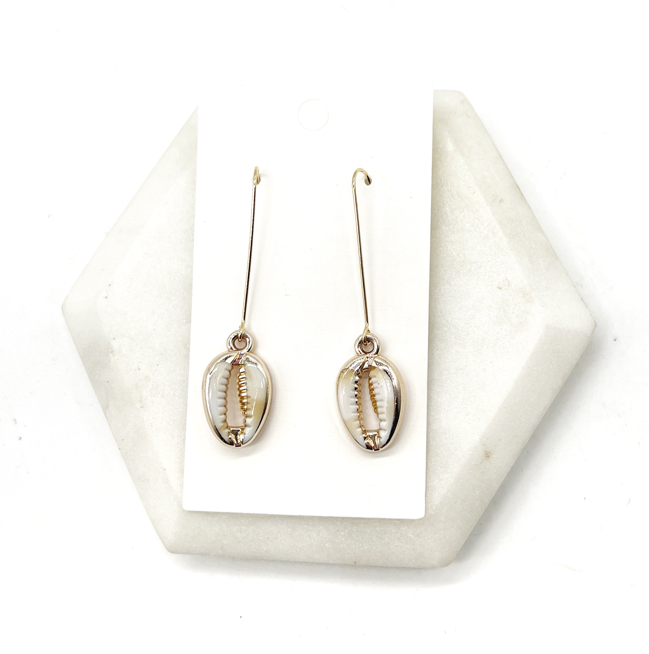 Cowrie Shell Long Drop Earrings