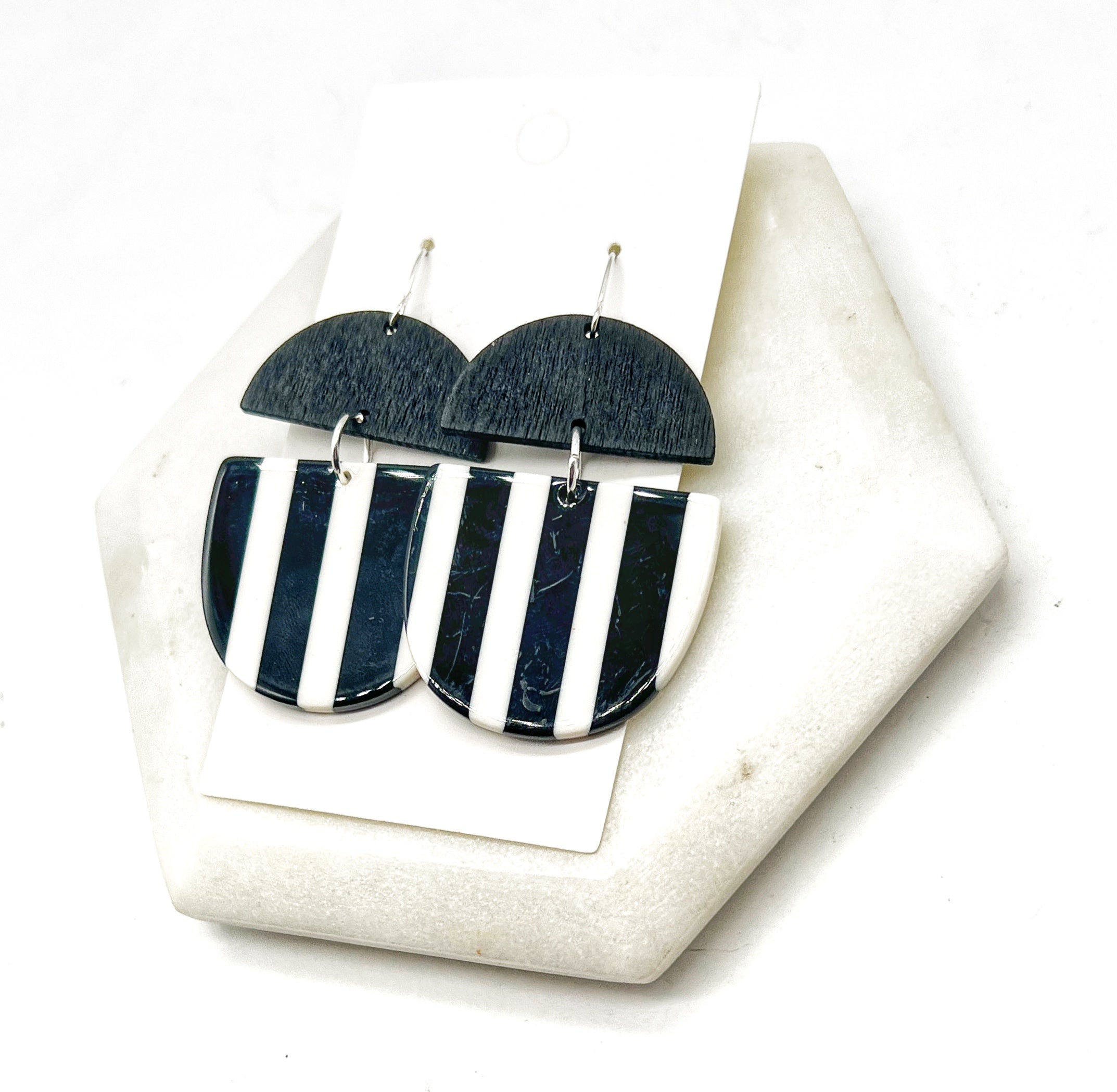 Black White Striped Acrylic and Wood Deco Drops