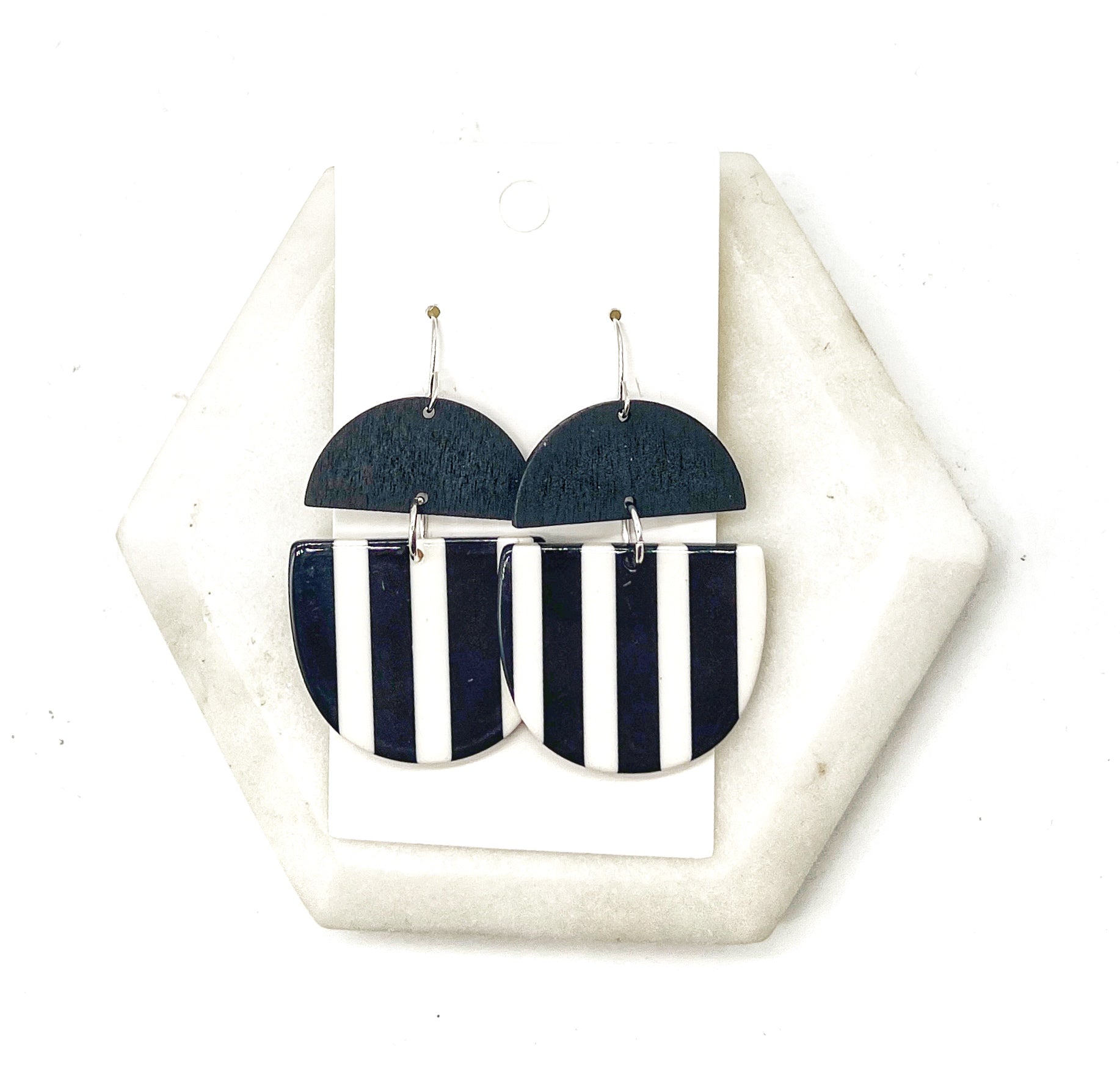 Black White Striped Acrylic and Wood Deco Drops
