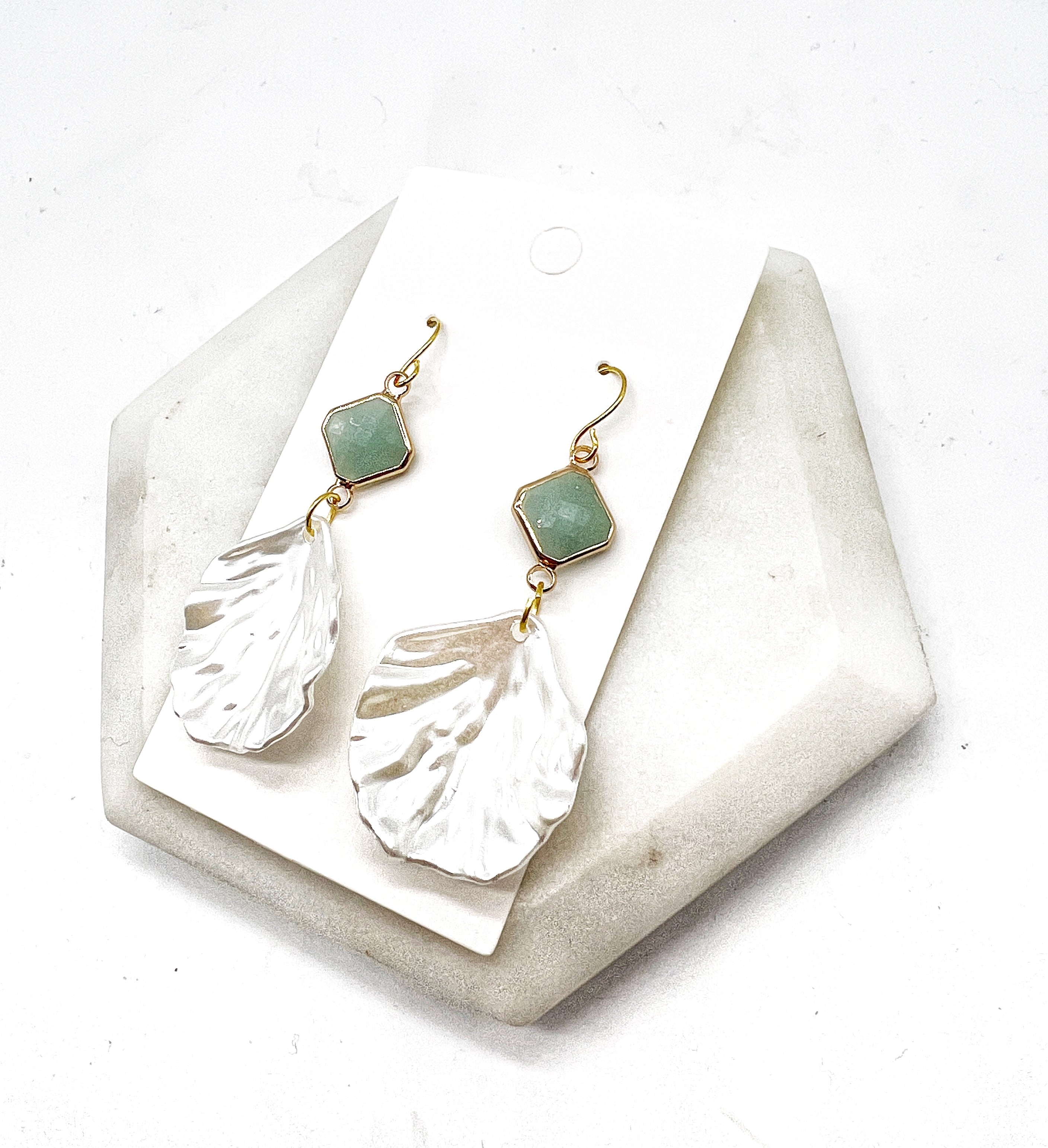 Sage Green Seashell Statement Earrings