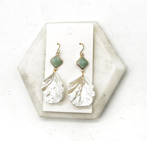 Sage Green Seashell Statement Earrings