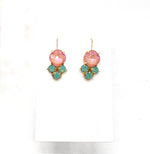 Pink Green Cluster Gemstone Earrings