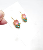 Pink Green Cluster Gemstone Earrings