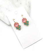 Pink Green Cluster Gemstone Earrings