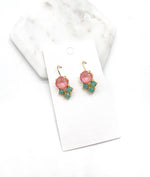 Pink Green Cluster Gemstone Earrings