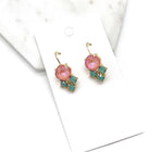 Pink Green Cluster Gemstone Earrings