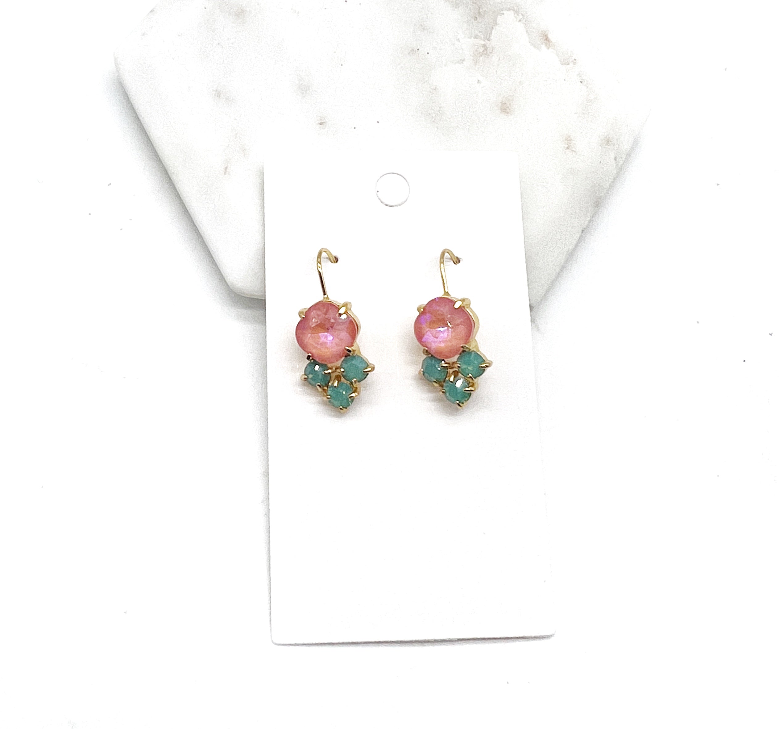 Pink Green Cluster Gemstone Earrings