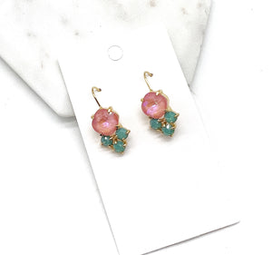 Pink Green Cluster Gemstone Earrings