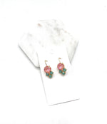 Pink Green Cluster Gemstone Earrings