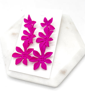 Hot Pink Floral Trio Metal Earrings