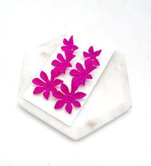 Hot Pink Floral Trio Metal Earrings