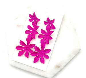 Hot Pink Floral Trio Metal Earrings