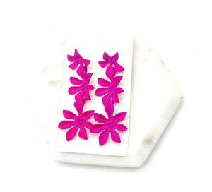 Hot Pink Floral Trio Metal Earrings