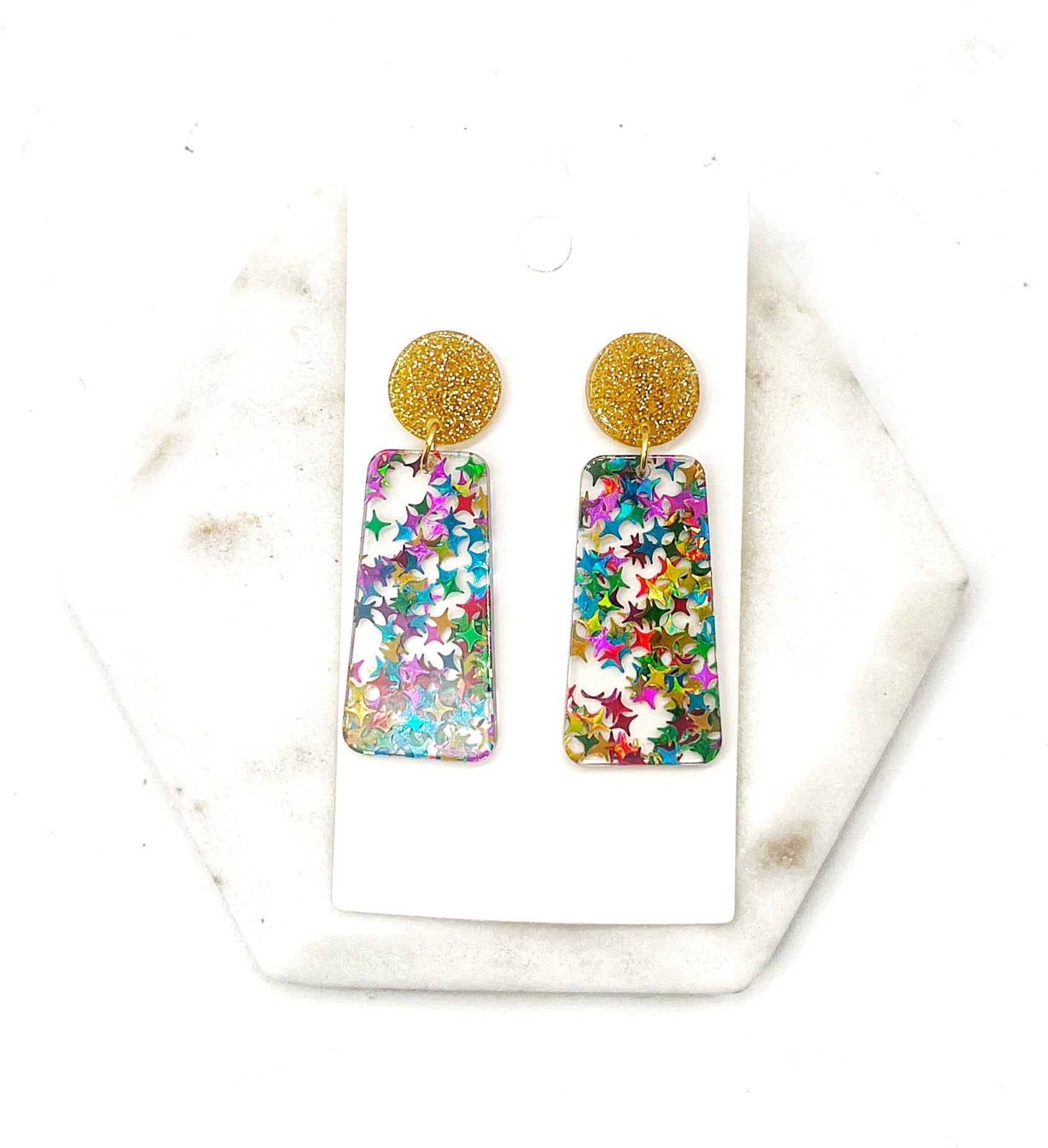 Gold Multi-Color Star Acrylic Belle Earrings