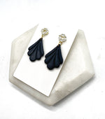 Black Clay Flourish CZ Post Earrings