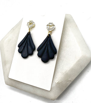 Black Clay Flourish CZ Post Earrings