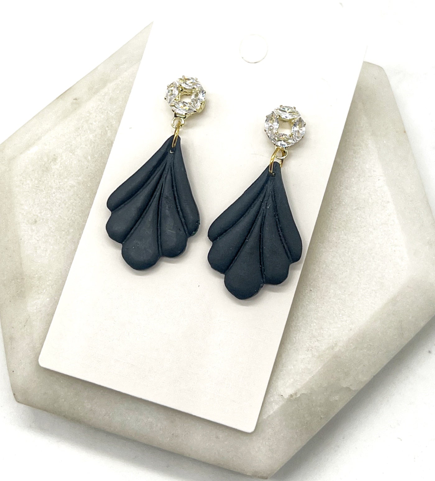 Black Clay Flourish CZ Post Earrings