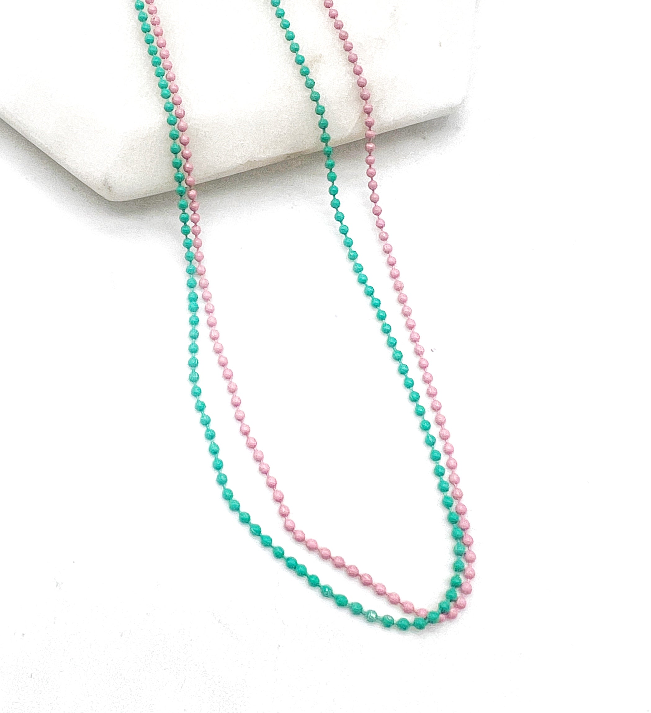 Green Enamel Stainless Steel Ball Chain Layering Necklace