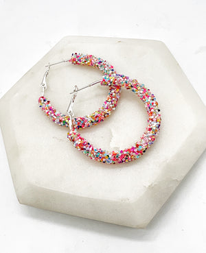 Confetti Multi-Color Glitter Hoop Earrings