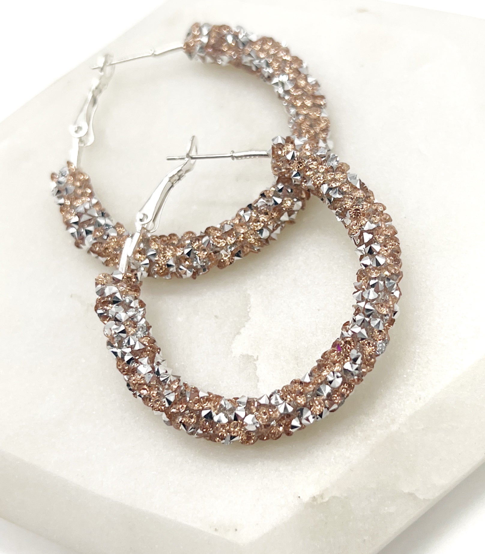 Rose Gold Silver Glitter Hoop Earrings