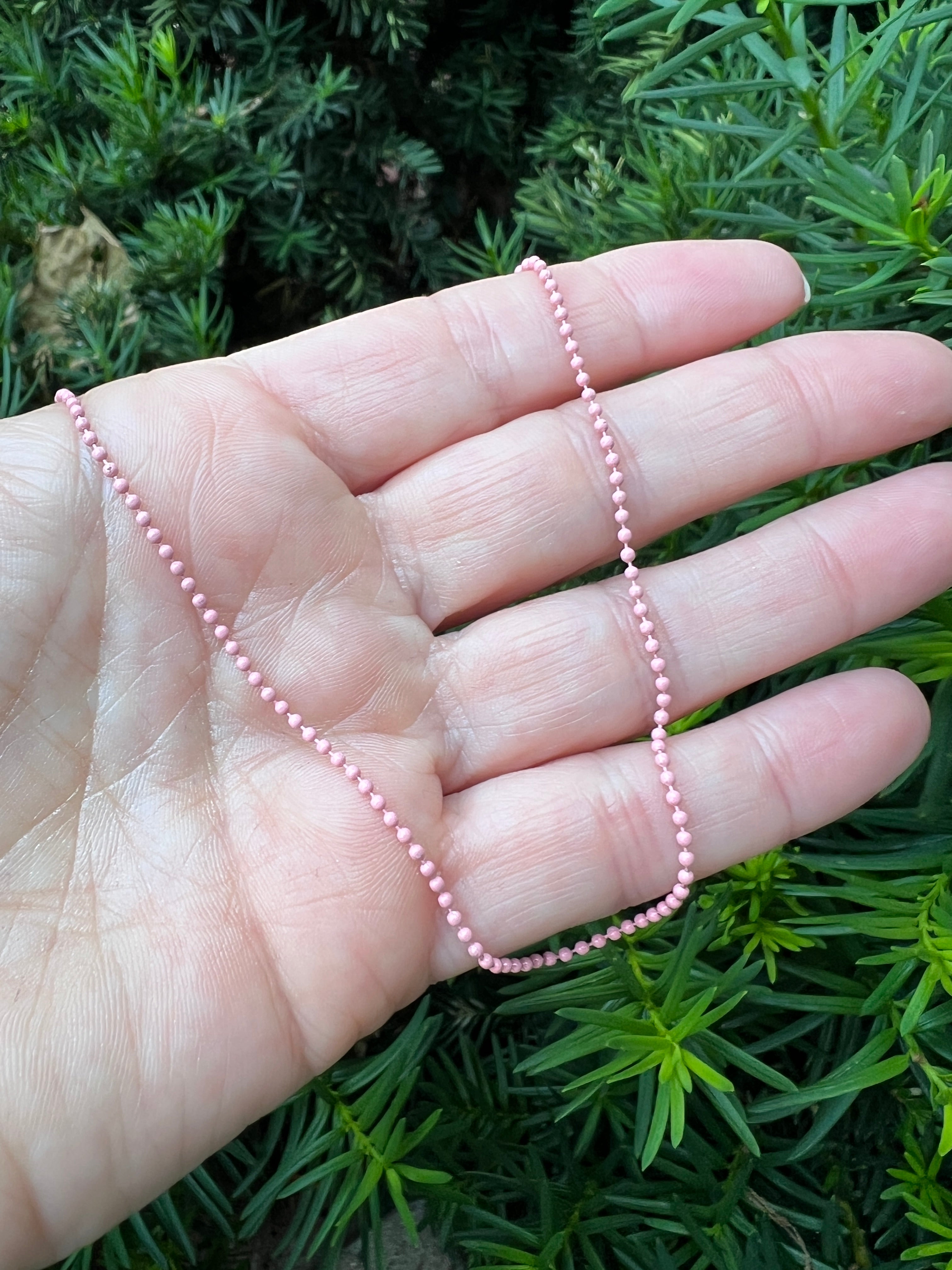 Pink Enamel Stainless Steel Ball Chain Layering Necklace