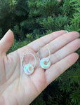 Iridescent White Bead Hoop Earrings