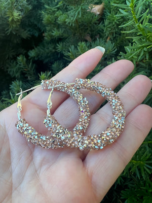 Rose Gold Silver Glitter Hoop Earrings