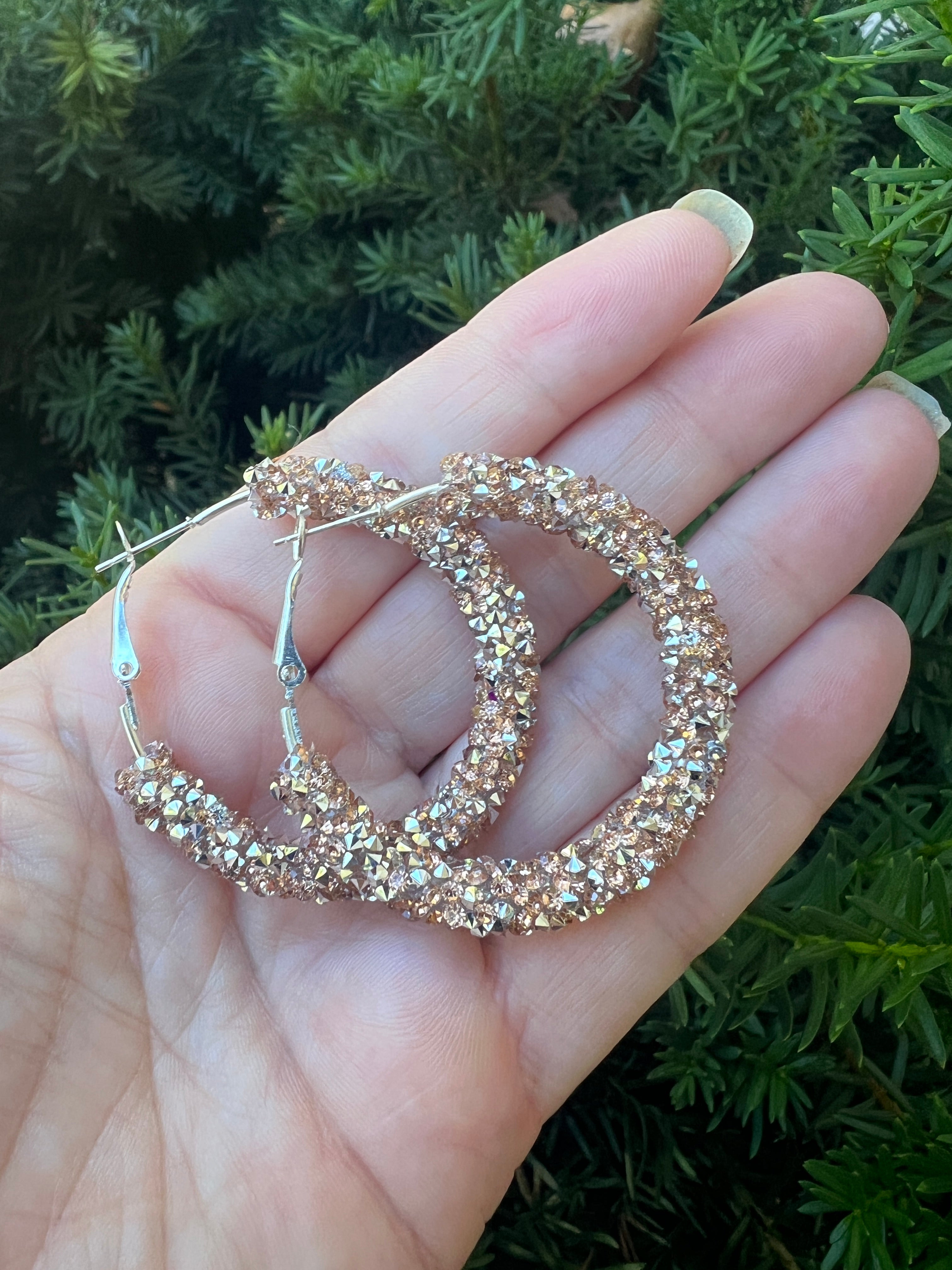 Rose Gold Silver Glitter Hoop Earrings