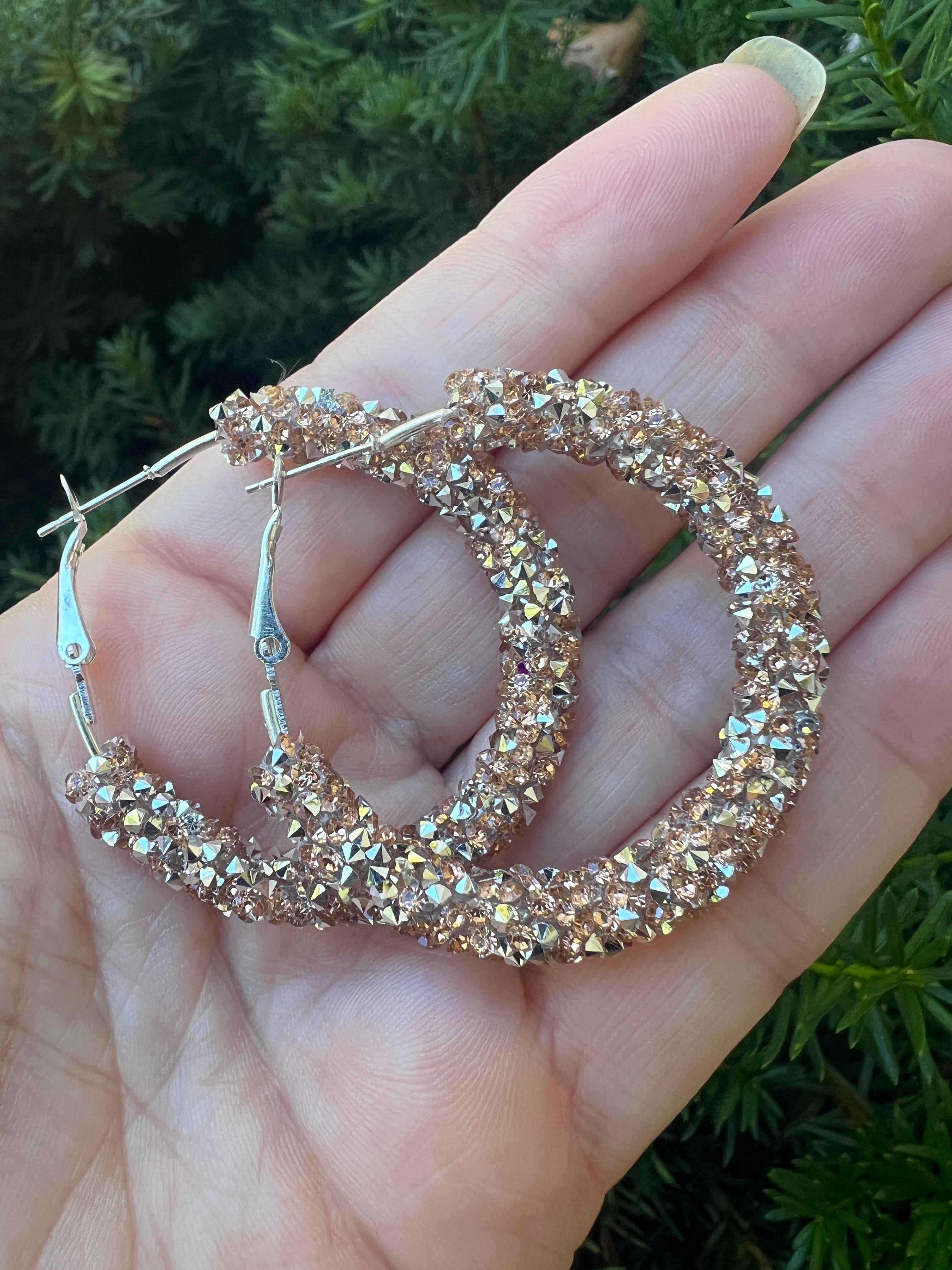 Rose Gold Silver Glitter Hoop Earrings