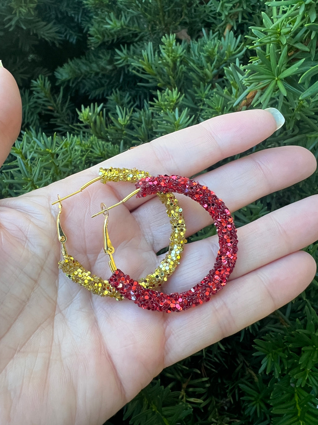 Red Gold Chiefs Glitter Hoop Earrings