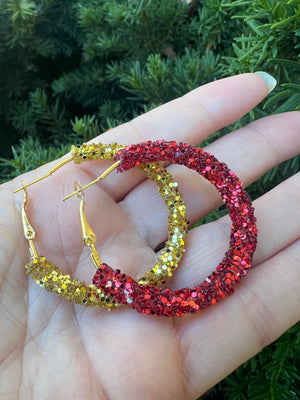 Red Gold Chiefs Glitter Hoop Earrings
