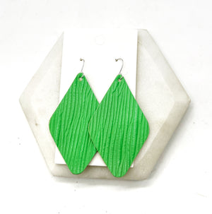 Lime Green Leather Diamond Earrings