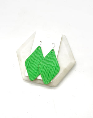 Lime Green Leather Diamond Earrings