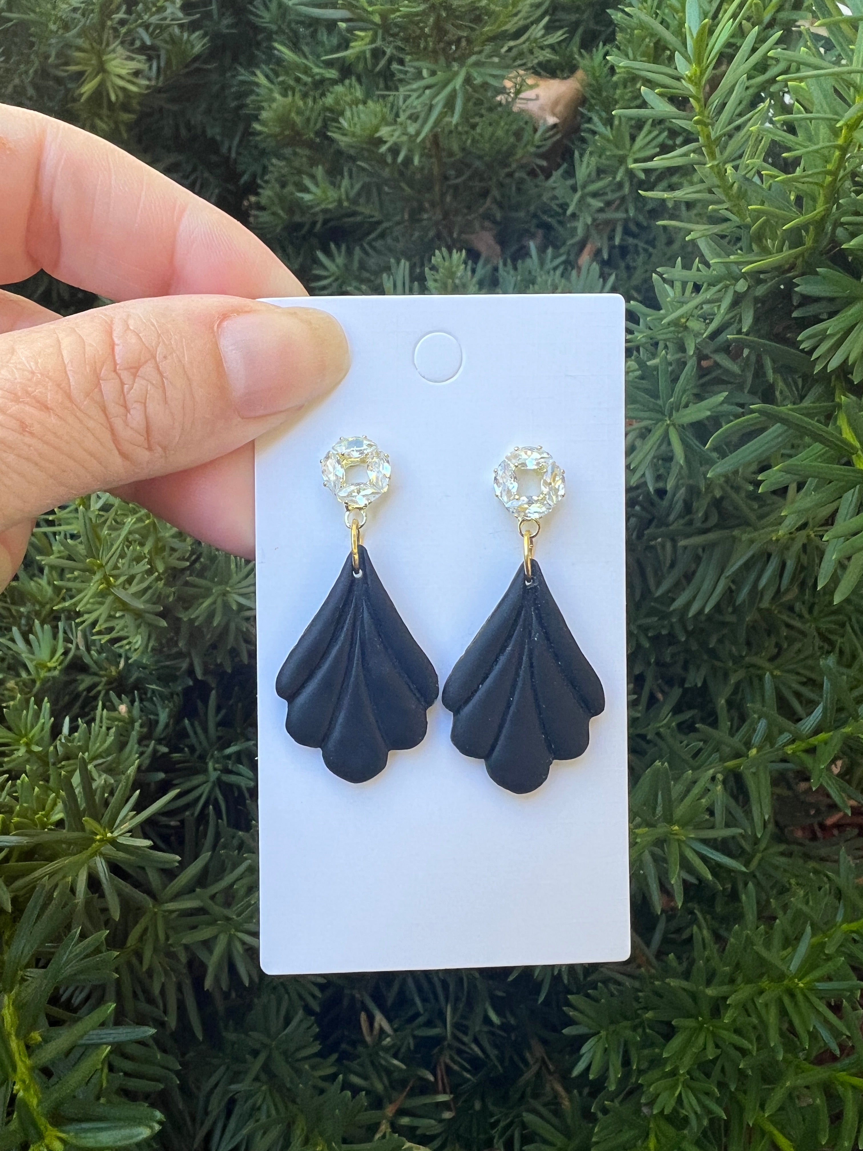 Black Clay Flourish CZ Post Earrings