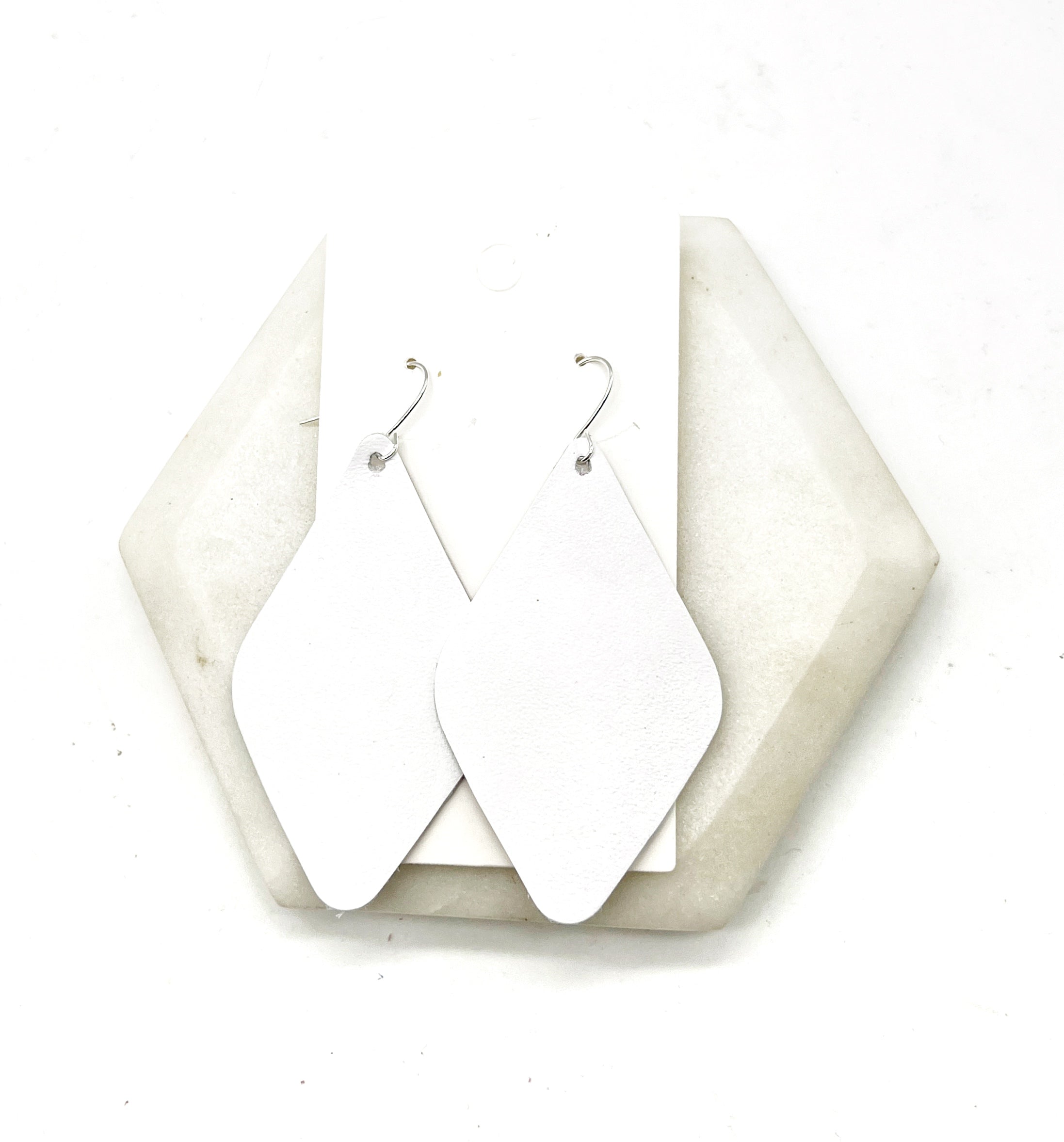 White Leather Diamond Earrings