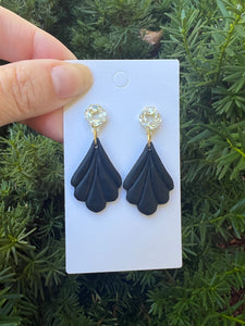 Black Clay Flourish CZ Post Earrings