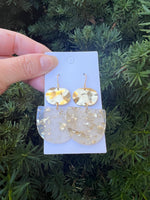 Gold Flake Deco Metal Acrylic Earrings